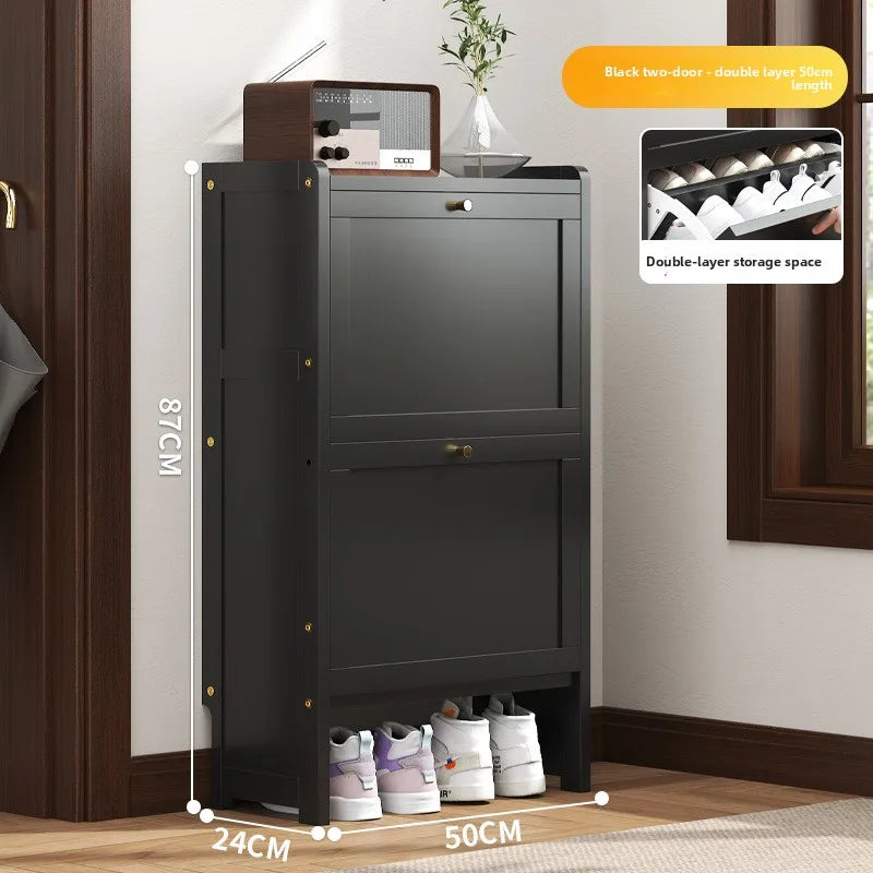 Ultra-thin shoe cabinet 17cm household door economical simple modern storage cabinet narrow large capacity tipping bucket Oasis Select Black Double 2-50
