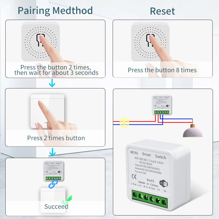 Tuya WiFi 433MHz Smart Wall Switch 1/2/3 Gang – Alexa & Google Smart Wall Switch Oasis Select