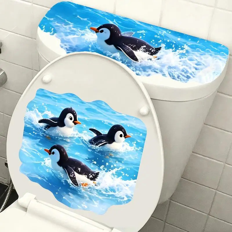 1pcs Cute Swimming Penguin Toilet Sticker Waterproof Self Adhesive Removable Decal Bathroom Decor Oasis Select