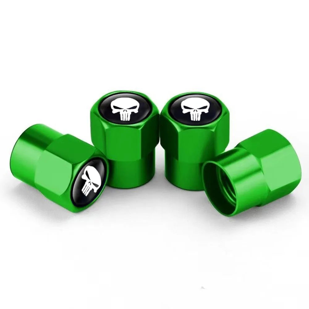 4Pcs Skull Car Wheel Tire Valve Stem Caps Airtight Dust Proof Covers Universal Tire Air Valve Caps for Cars, Trucks, Bicycles Oasis Select Green-white