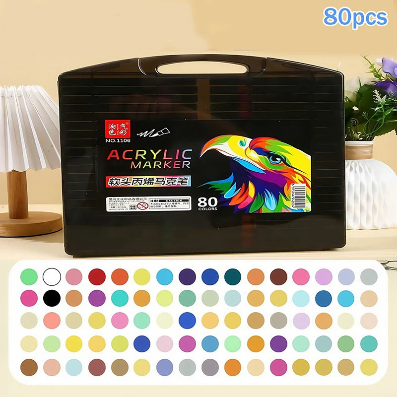 12/24/36/48/60/80PCS Colors Soft Headed Different Color Acrylic Marker Pen, Color Art Graffiti Pen, Waterproof, Opaque Oasis Select A6