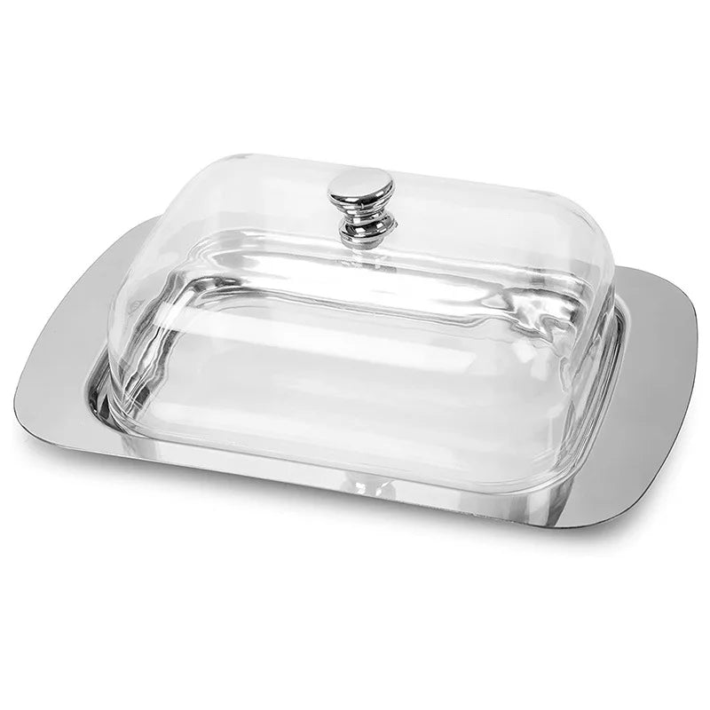 Butter Dish, Stainless Steel Butter Dish with Lid - Solid Cheese/Butter Container - Butter Cheese Kitchen Cooking Storage Box Oasis Select PC transparent cover