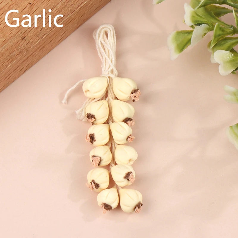 1String 1:12 Dollhouse Miniature Garlic Chili Pepper Whole String Condiment Kitchen Food Model Living Scene Decor Toy Oasis Select Garlic