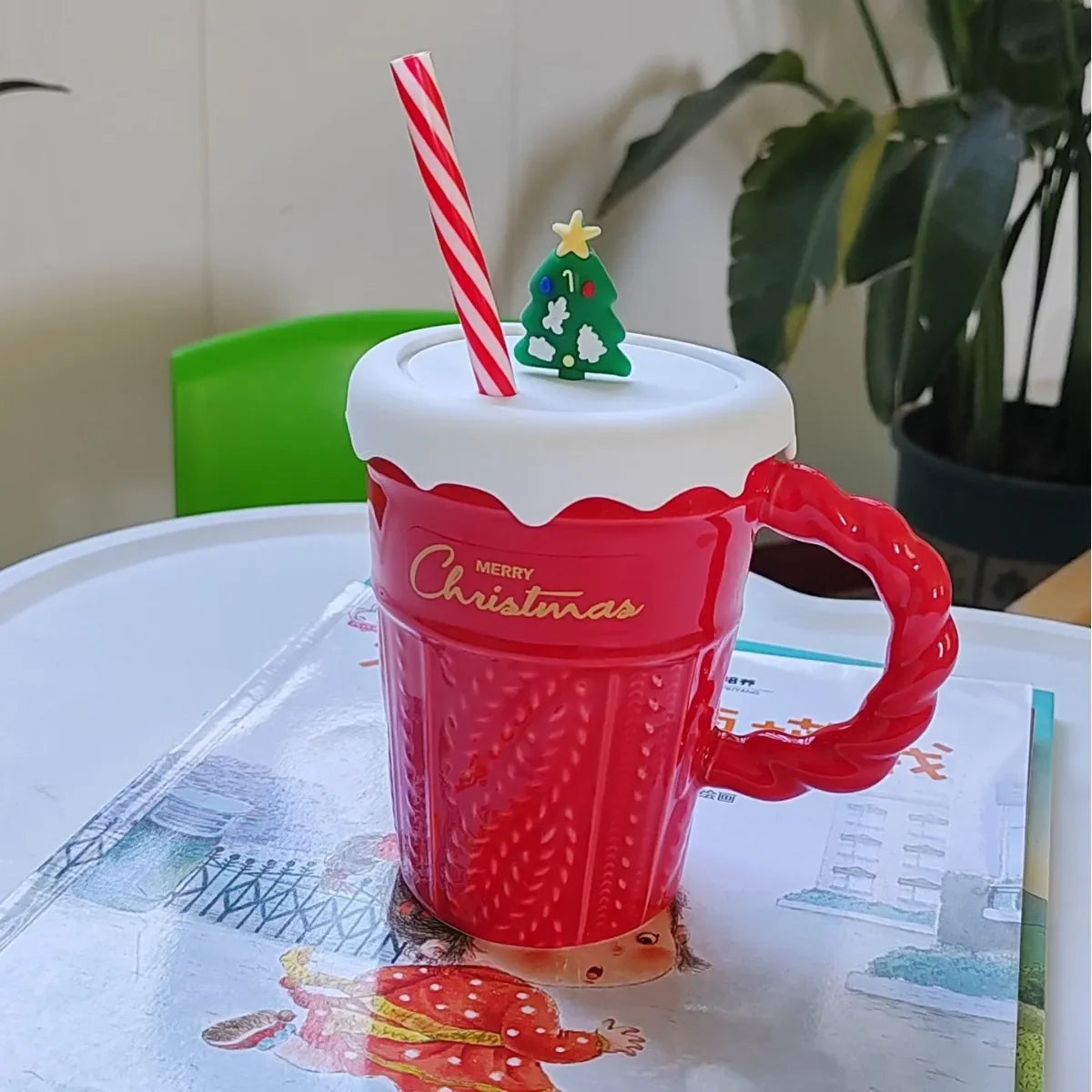 Creative Christmas Mug Christmas Tree Ceramic Water Mug High Appearance Level Sweater with Covered Straw Ceramic Couple Cup Oasis Select