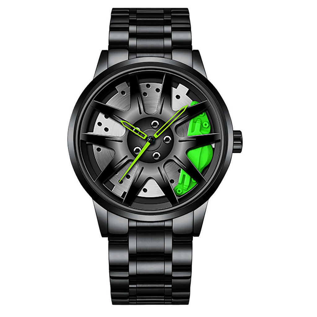 Men's Car Rim Quartz Watch – Leather Strap Round Dial