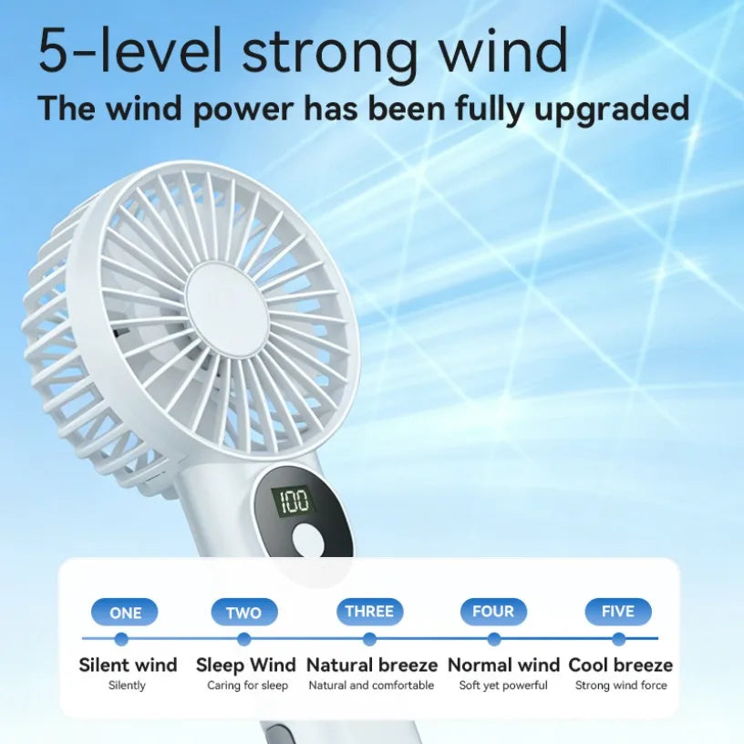 5 Speed Adjustable Handheld Fan LED Digital Display 13500RPM High Speed 1200mAh Rechargeable Portable Pocket Fan With Carabiner Oasis Select