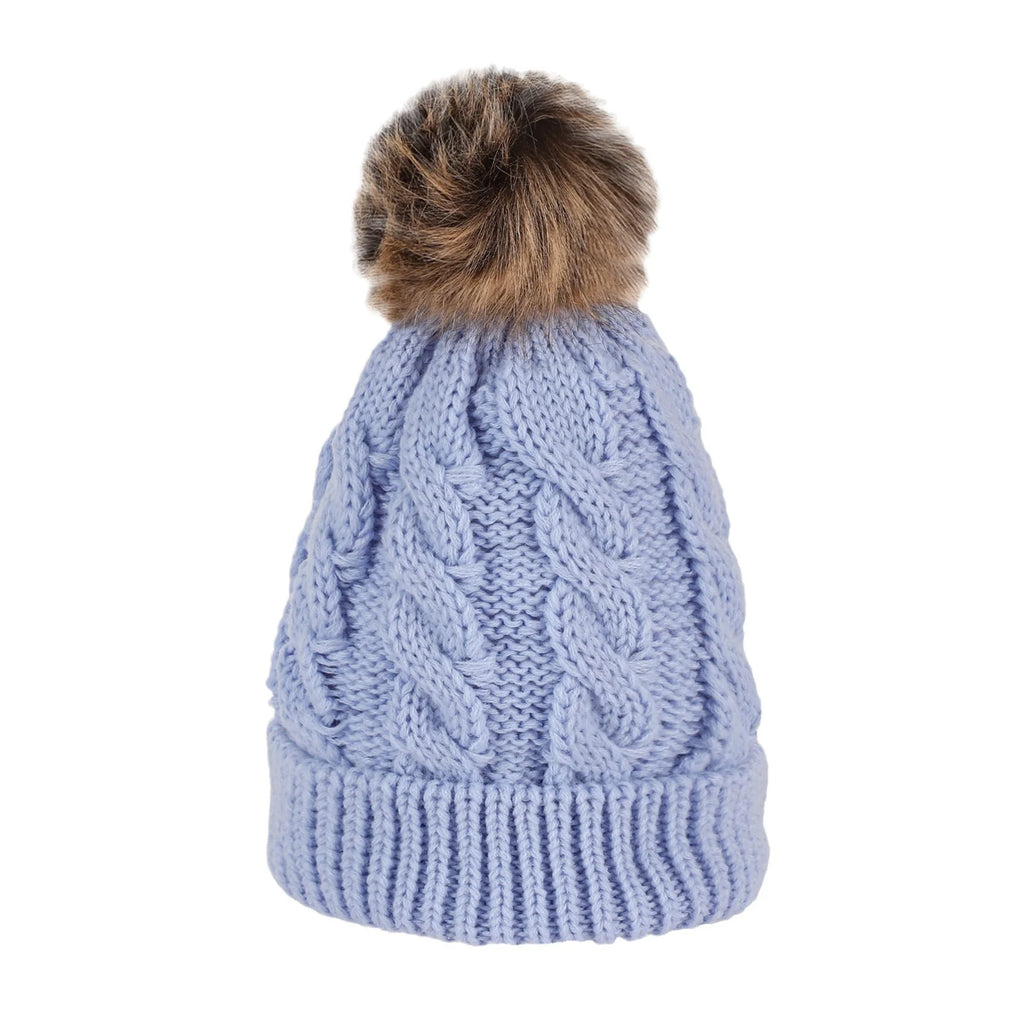 Fried Dough Twists Knitted Hat Hair Ball European and American Adult Warm Hat Parent Child Set Hat Wool Hat unlined Oasis Select Light Blue