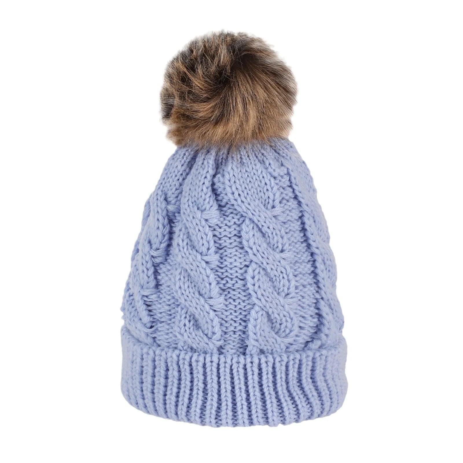 Fried Dough Twists Knitted Hat Hair Ball European and American Adult Warm Hat Parent Child Set Hat Wool Hat unlined Oasis Select Light Blue