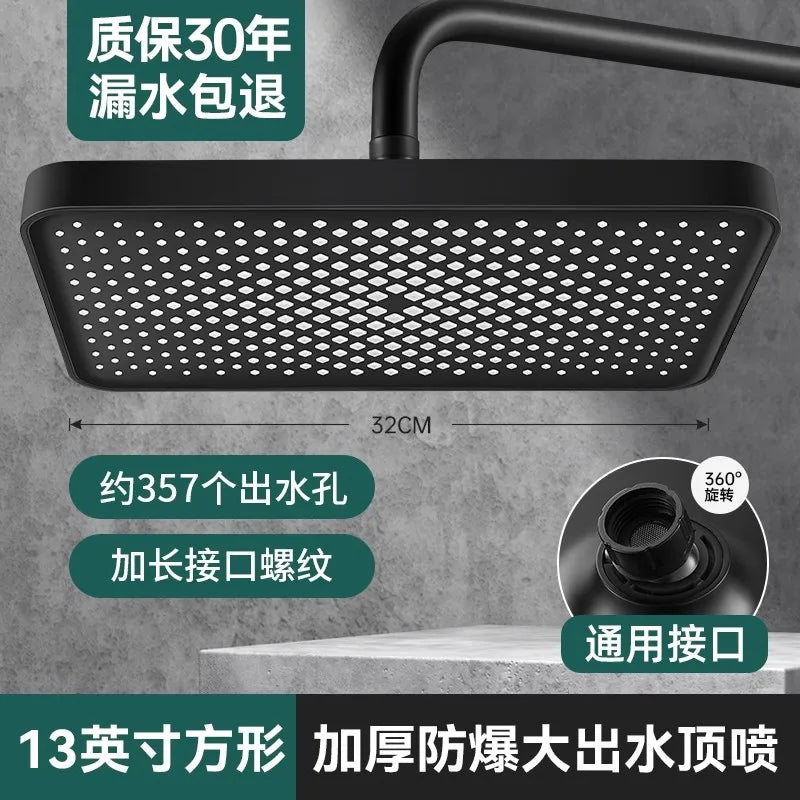 New 14 Inch Big Panel Rainfall Shower Head,High Pressure Shower Head,Water Saving,Top Rain Shower Faucet Bathroom Accessories Oasis Select Top Black Shower