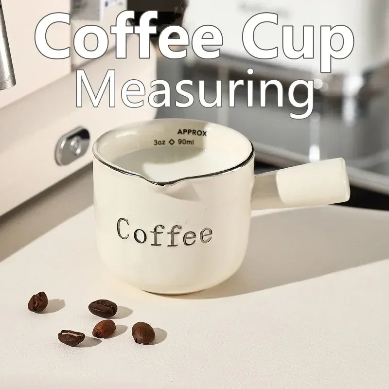 3oz/90ml Ceramic Measuring Cups with Duel Scale and Handle High Value Espresso Extraction Cup Transfer Cup Milk Jug Coffee Tool Oasis Select