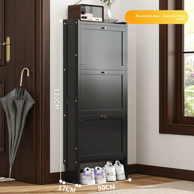 Ultra-thin shoe cabinet 17cm household door economical simple modern storage cabinet narrow large capacity tipping bucket Oasis Select Black single 3-50