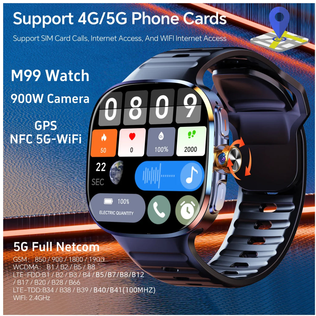 M99 Smart Watch 5G LTE Android Smartwatch With Sim Card Slot Rotary Camera GPS WIFI Compass 256GB Storage 2.4inch Amoled Screen Oasis Select