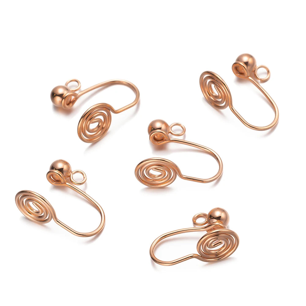 10/50pcs Stainless Steel Ear Clips Spiral Non Pierced Earrings Base for DIY Jewelry Making Supplies Components Findings Crafts Oasis Select Rose Gold 10pcs