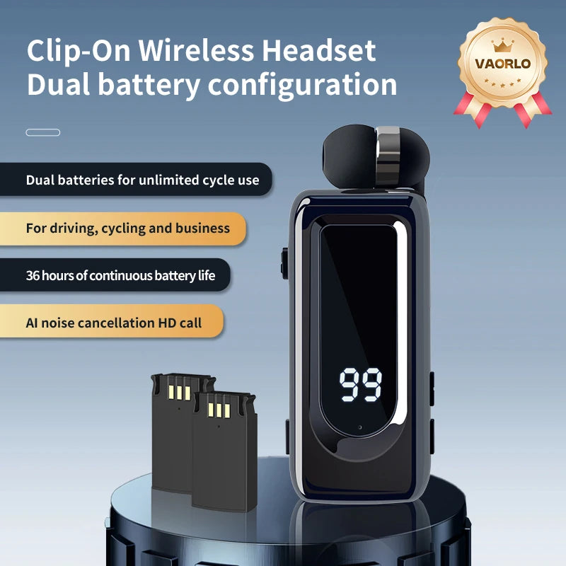 D70Pro Lavalier Business Bluetooth 5.4 Earphones Talk/Music Time 36 Hours LED Digital Display With Mic Noice Cancelling Headset Oasis Select Black Dual Battery