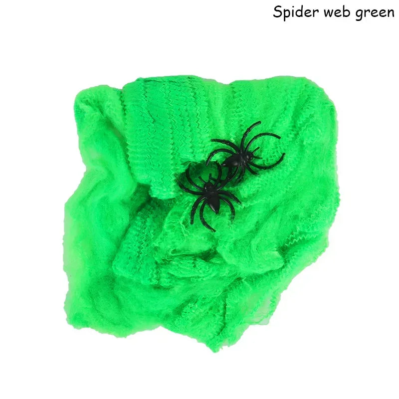 1-20PCS Halloween Decoration Stretchy Spider Web Cotton Cobweb Horror Prop for Haunted House Bar Party Scene Scary Decor Use Oasis Select Green 1PC