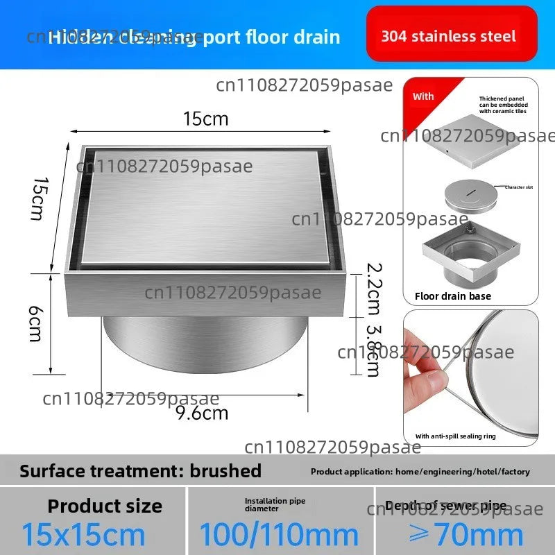 Tile-Inlay Stainless Steel Floor Drain Cleaning Access Port