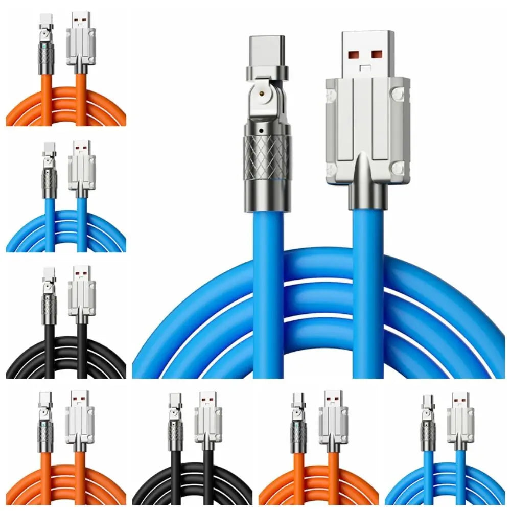 66W Fast Charging Cable 180 Degree Elbow Rotation USB A to USB Type C Cable Zinc Alloy Liquid Silicone Data Cable with Light Oasis Select