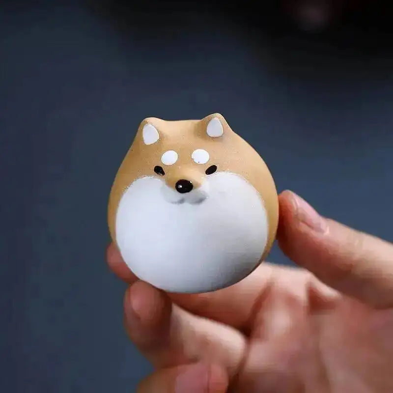 Purple Clay Tea Pet Shiba Inu Figurine Handmade Dog Egg Tea Plaything Akita Inu Clay Tea Table Tea Pet Oasis Select