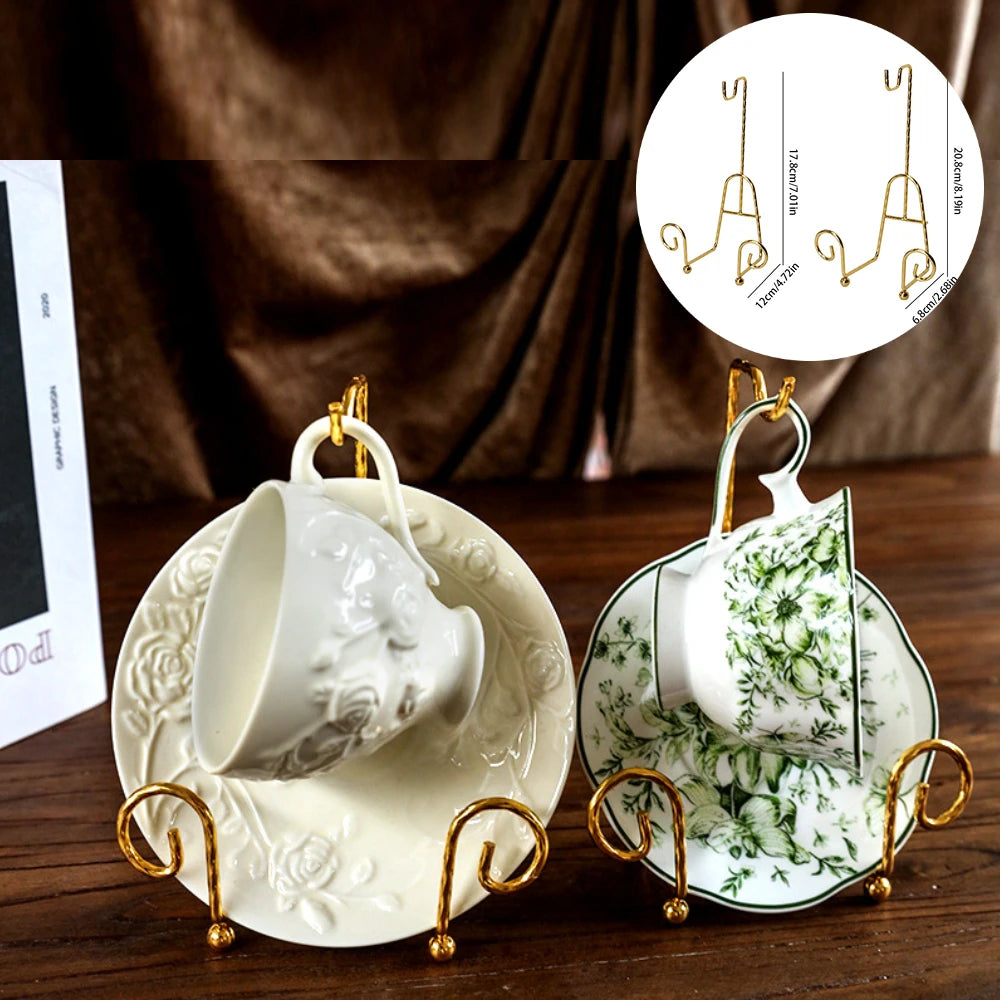 Gold Tea Cup & Saucer Display Rack – Stainless Steel Set of 2