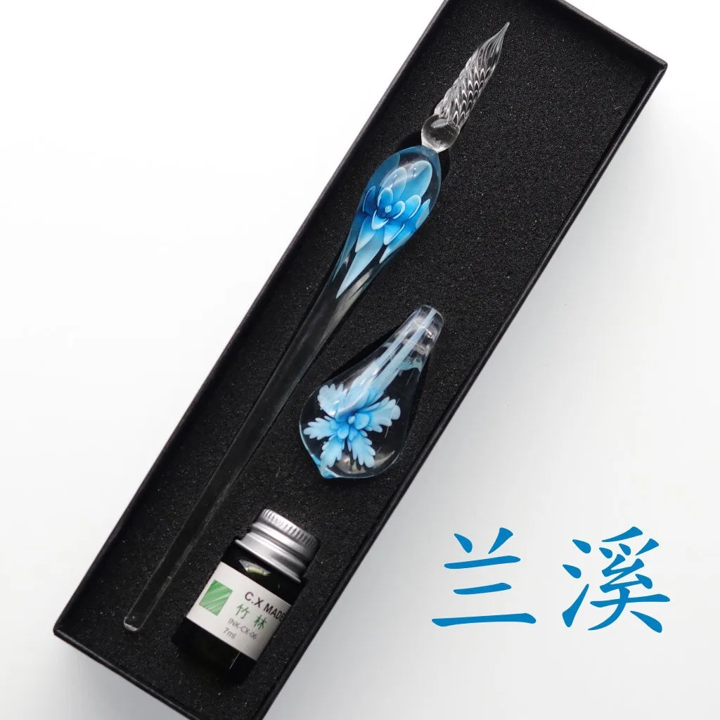 Embedded Flower Glass Pen Colored Dipping Street Vendor Box Signature