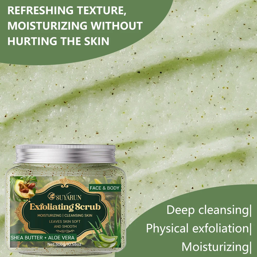 SUYARUN Shea Butter & Aloe Vera Exfoliating Scrub - Natural Face & Body Scrub, Gentle Exfoliator for Sensitive Skin. Oasis Select