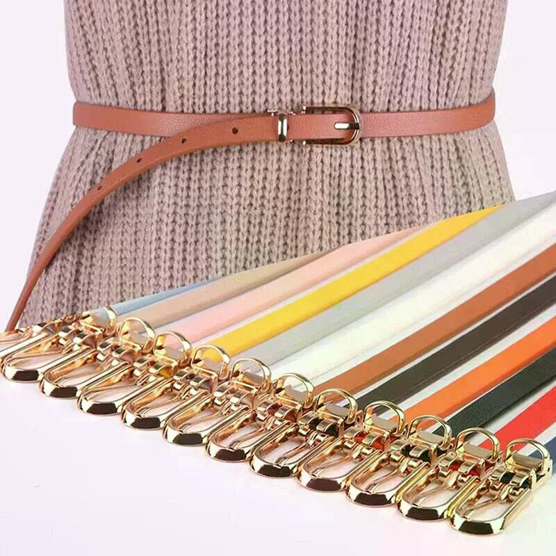 1PC Fashion Black White Gray Women Belts Thin Skinny Waistband Pin Buckle Adjustable Belt Summer Dress Jeans Strap Pu Belts Oasis Select