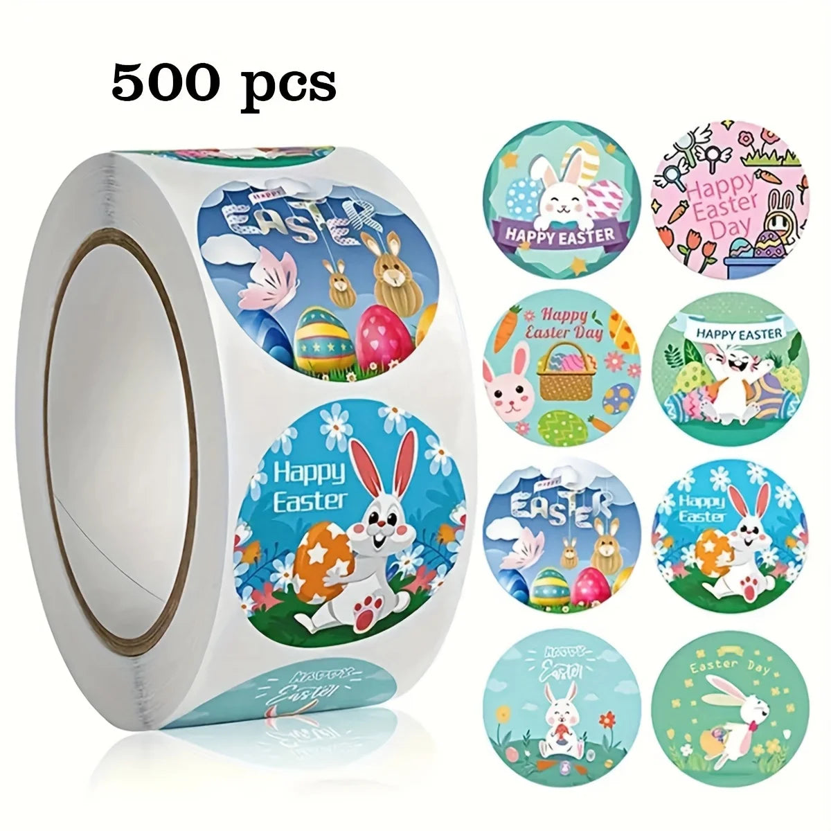500pcs/roll Easter Stickers, Rabbit Egg Cartoon Self-Adhesive Labels - Holiday Party Favor, Gift Box Decor & Packaging Stickers Oasis Select