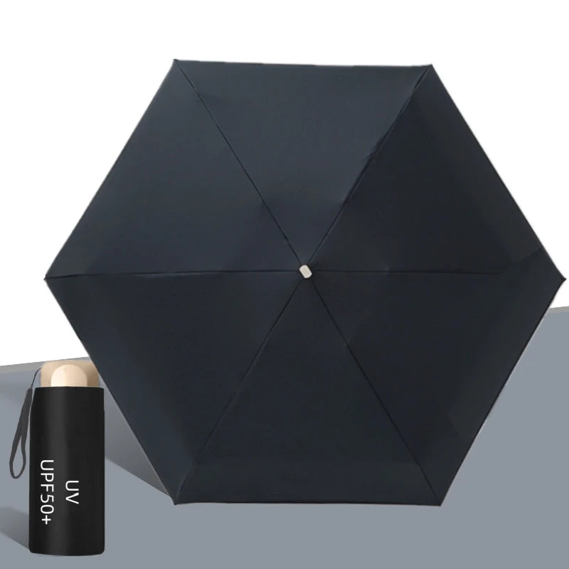 UPF50+ Umbrella Mini Pocket Sun Shade Umbrella Portable Vinyl Folding Rain Travel Umbrella UV Protection Parasol Capsule Oasis Select black 6K Aluminum