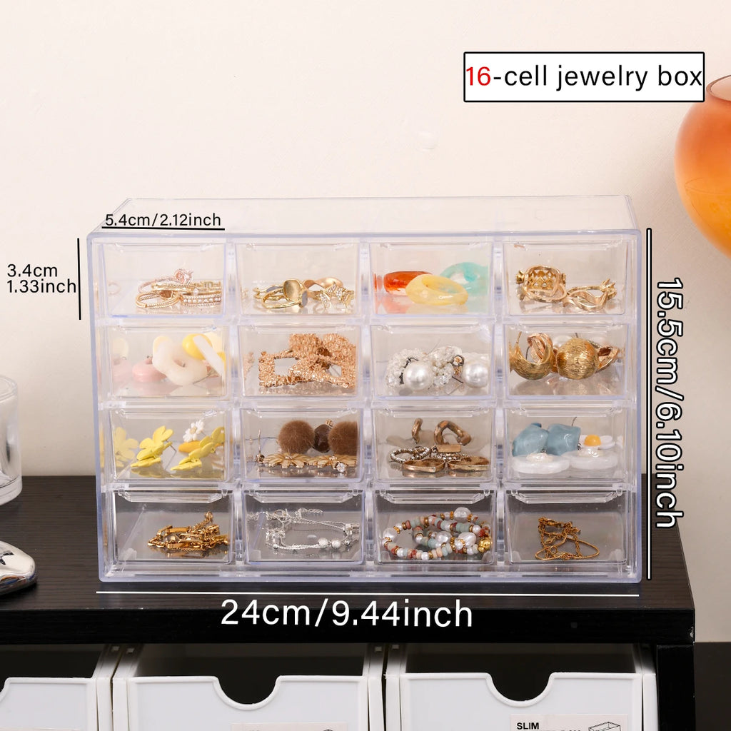 1pc desktop stackable jewelry organizer acrylic hair accessories earrings rings necklaces bracelets accessories organizer Oasis Select 16 grid-transparent