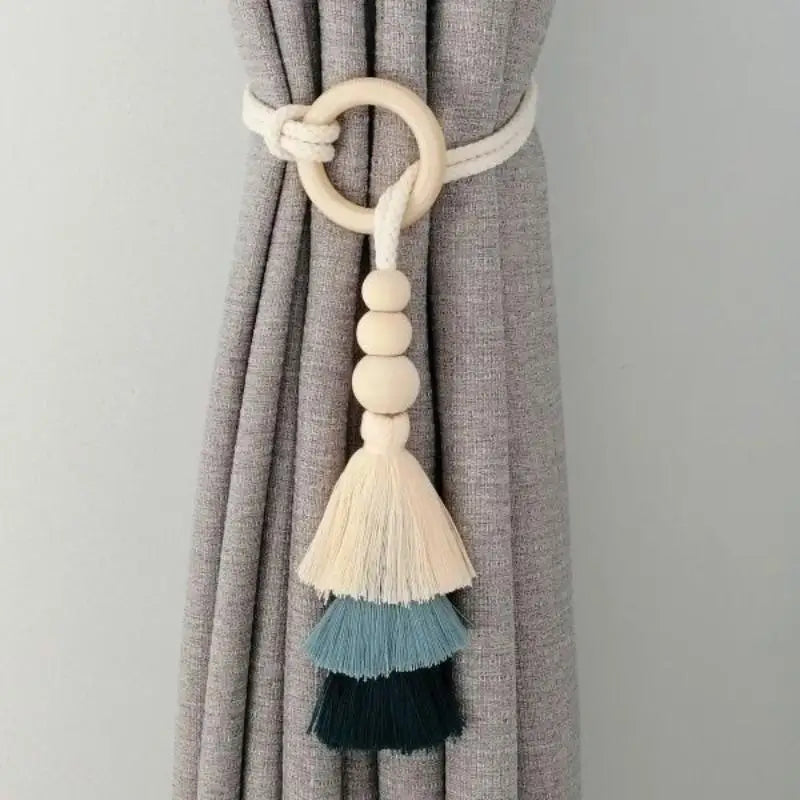 1/2Pcs Tassel Curtain Tie Backs Wooden Bead Curtain Tiebacks,Bohemian Curtain Clasp, Curtain Tiebacks Home Decorative Oasis Select A2