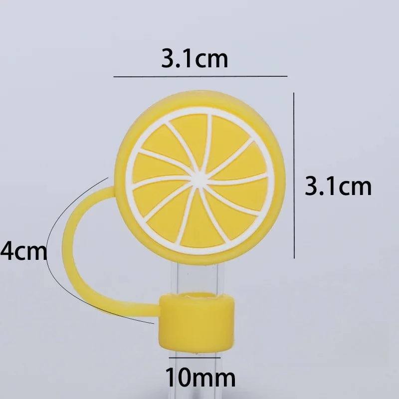 1pcs Straw Cap 3D Cute Cartoon 10mm Straw Cover 40oz Ice Cream Cup Dust Stopper Fruit Series Convenient Home Furnishings Oasis Select lemon