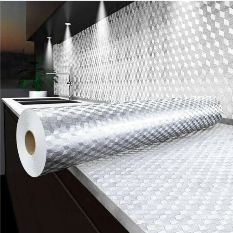 Kitchen Oil Proof Wallpaper Self Adhesive Aluminum Foil Sticker Waterproof Heat Resistant Liner for Cabinet Backsplash Wall Deco Oasis Select Silver-40cmx10m Other