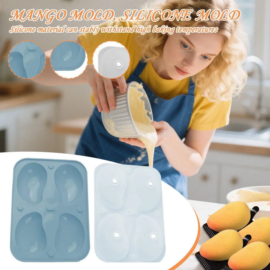 Mousse Molds Silicone 3D Mango Shape Soap Molds Cake Mould 4-Cavity for Jelly Pudding Chocolate Holiday Party Planners Kitchen Oasis Select