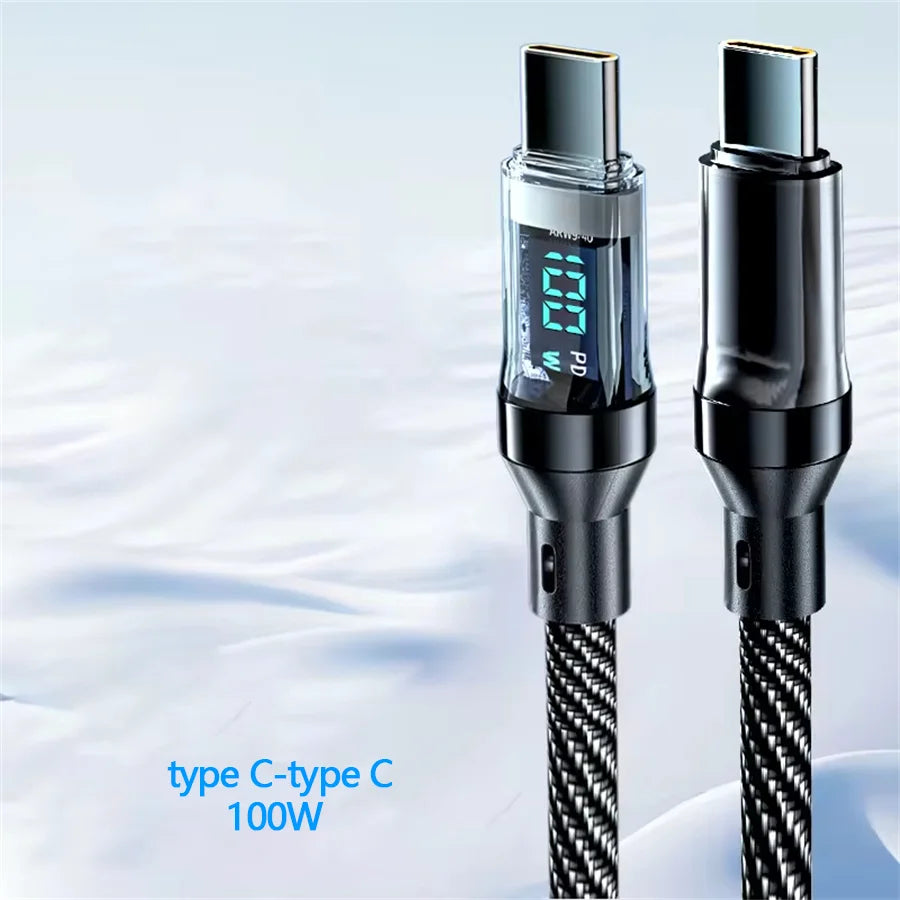 USB to TypeC or TypeC to TypeC Phone Super Fast Charging Cable Data Cord With LED Display, Xiaomi iPhone、Samsung not compatible Oasis Select 100W type c-type c 1m