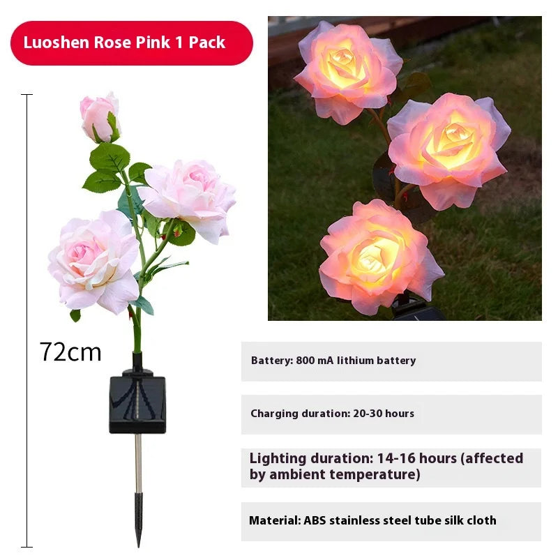 LED Solar Simulation Roselle Rose Flower Lamp, Outdoor Waterproof Garden Lawn Lamp, Ground Insert Lamp, Decorative Lamp Oasis Select pink