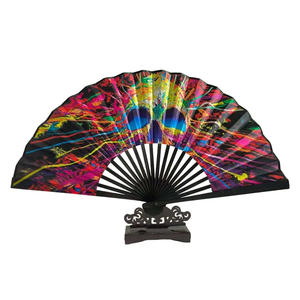 Decoration 23 Cm Kung Fu Fan Large Gradient Colorful Folding Hand Fan Personality Foldable Hand Rave Fan Music Oasis Select Skull