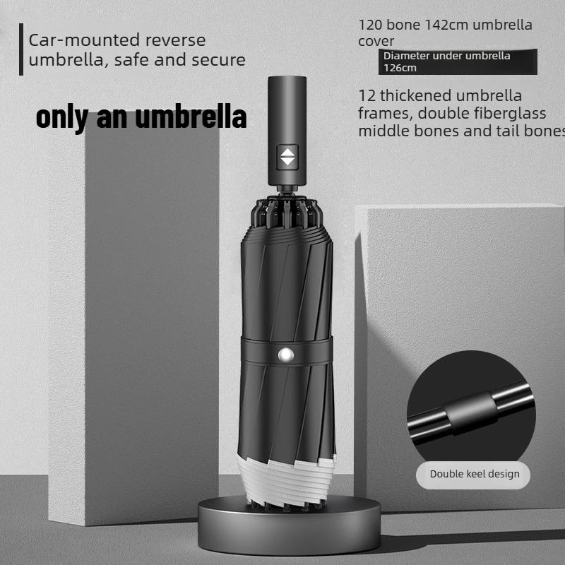 1pcs Auto Retractable Large Umbrella Heavy Rain Resistant Reverse Design Sturdy Thickened Structure for Daily Commute Oasis Select 320t-142cm black Aluminum 12K
