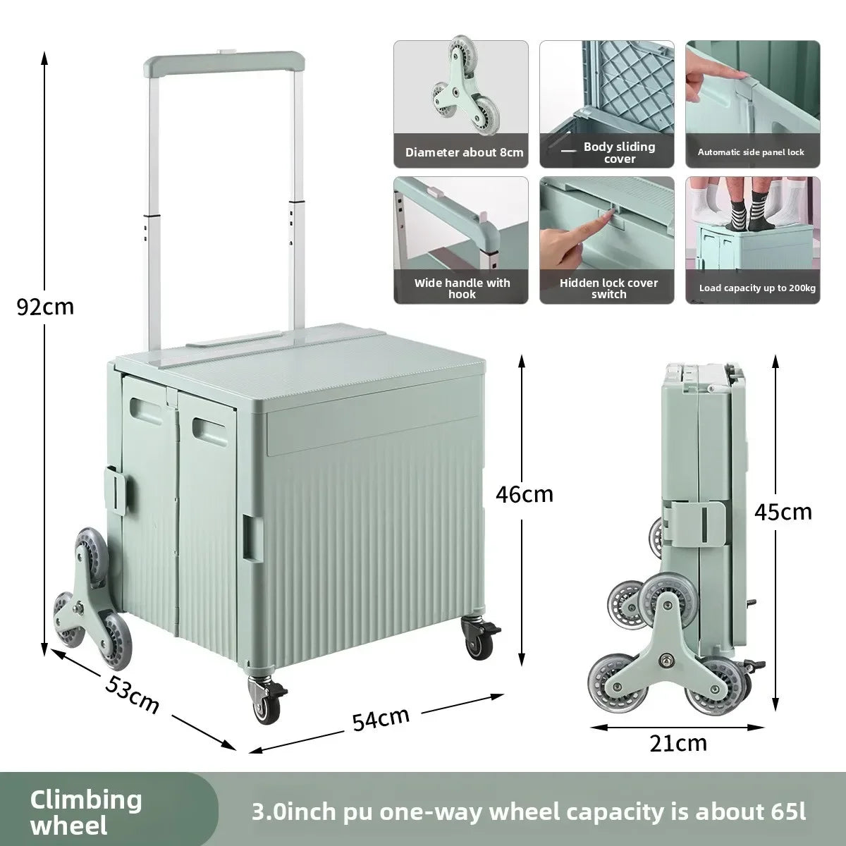 Multi-functional Shopping Cart Folding Light Carry Shopping Cart Camping Trailer Hand Pull Trolley Express Pull Goods Home Oasis Select Green-F