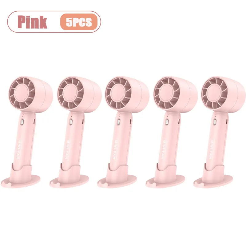Mini USB Handheld Fan Portable Rechargeable Small Desk Fan for Students Office Travel Personal Cooling Breeze Quiet 3 Speed Oasis Select Pink-5PCS