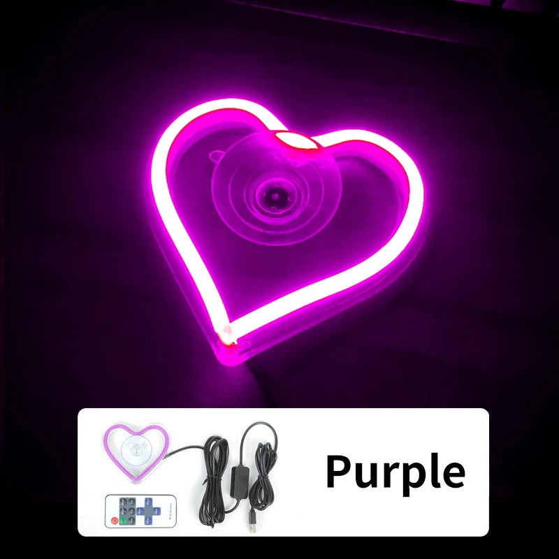Heart LED Car Window Neon Light | USB & Remote Control