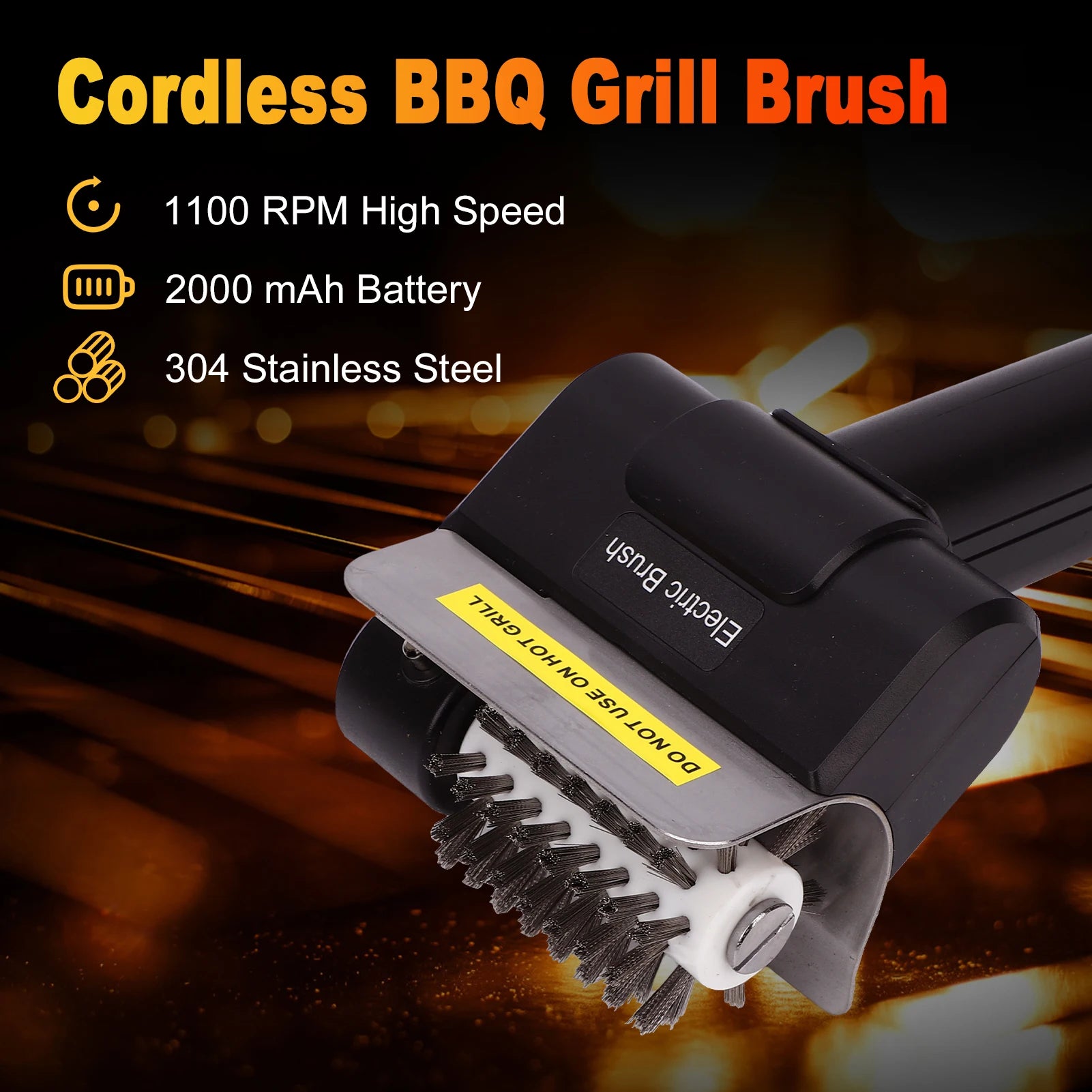 Electric Grill Brush 1100RPM Cordless BBQ Grill Cleaner Stainless Steel Bristles for Gas Charcoal Ceramic Cast Iron Grills Oasis Select