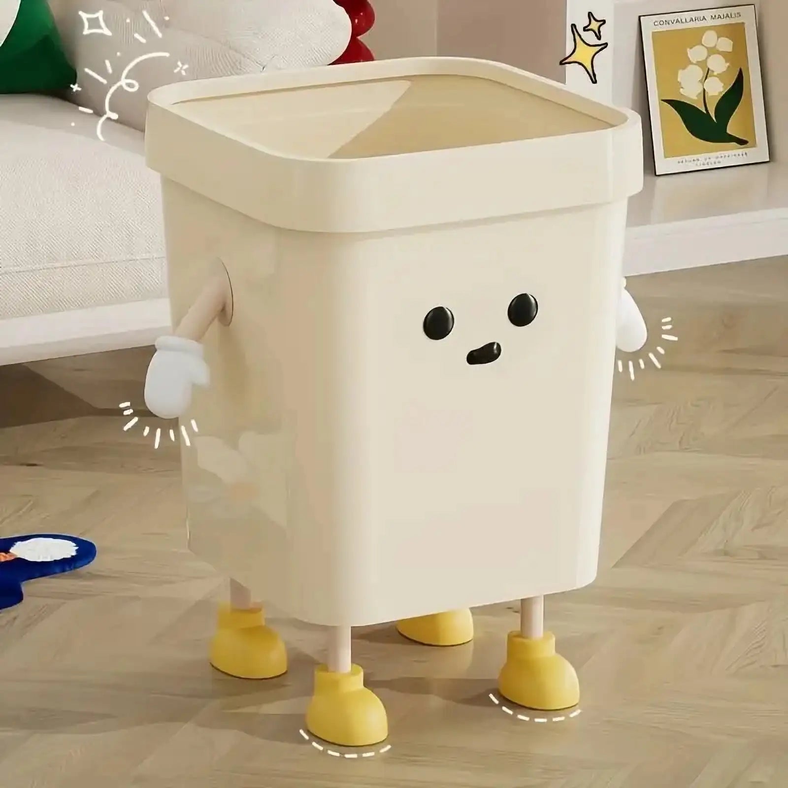 1pc Creative Cute Large Trash Can, Lidless Rectangular Plastic Trash Can for Kitchen, Living Room, Bathroom (Includes Adhesive) Oasis Select Light Yellow S