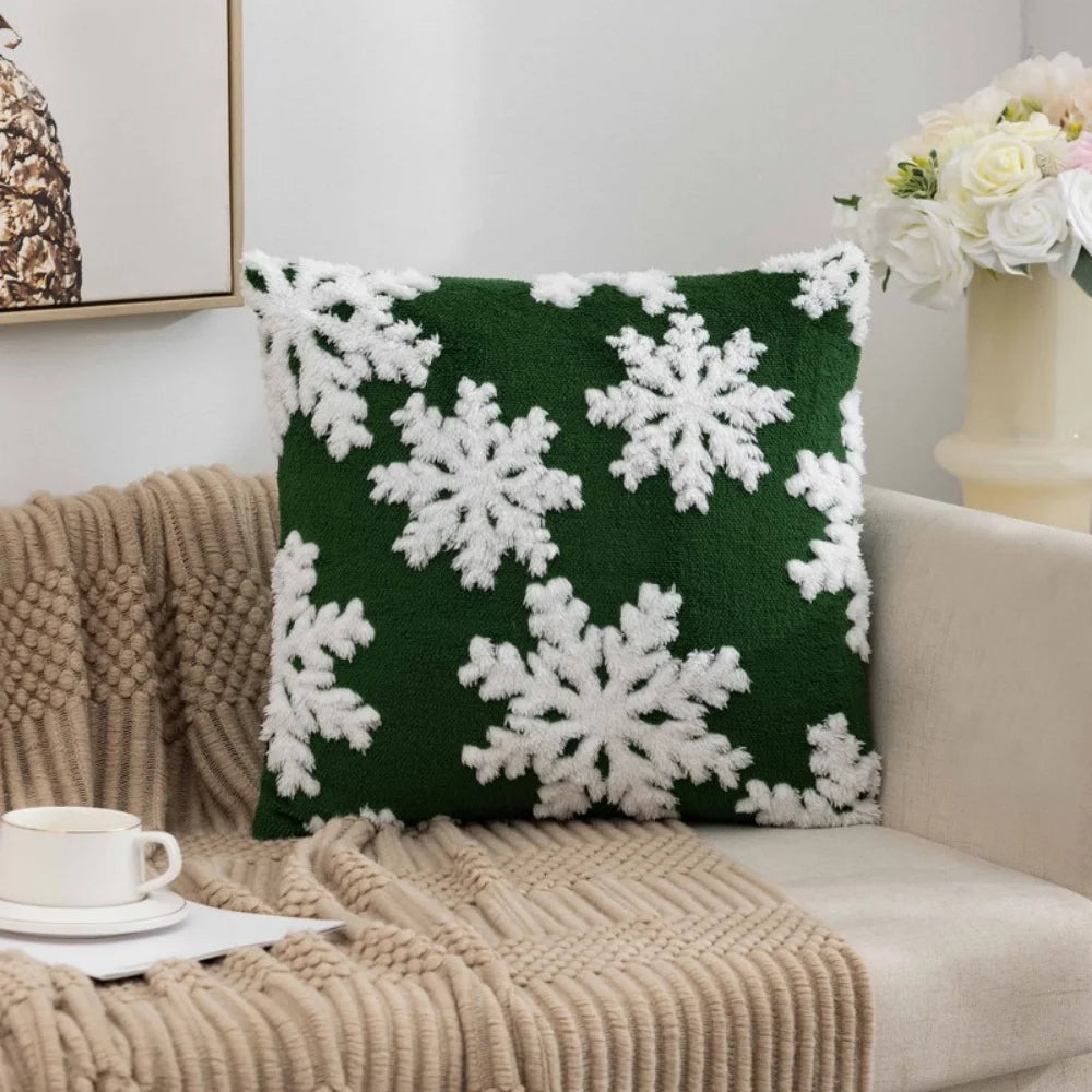 Christmas Throw Pillow Cover Christmas Tree Snowflake Elk Jacquard Plush Pillow Case Holiday Decor New Year's Home Cushion Case Oasis Select Green 4