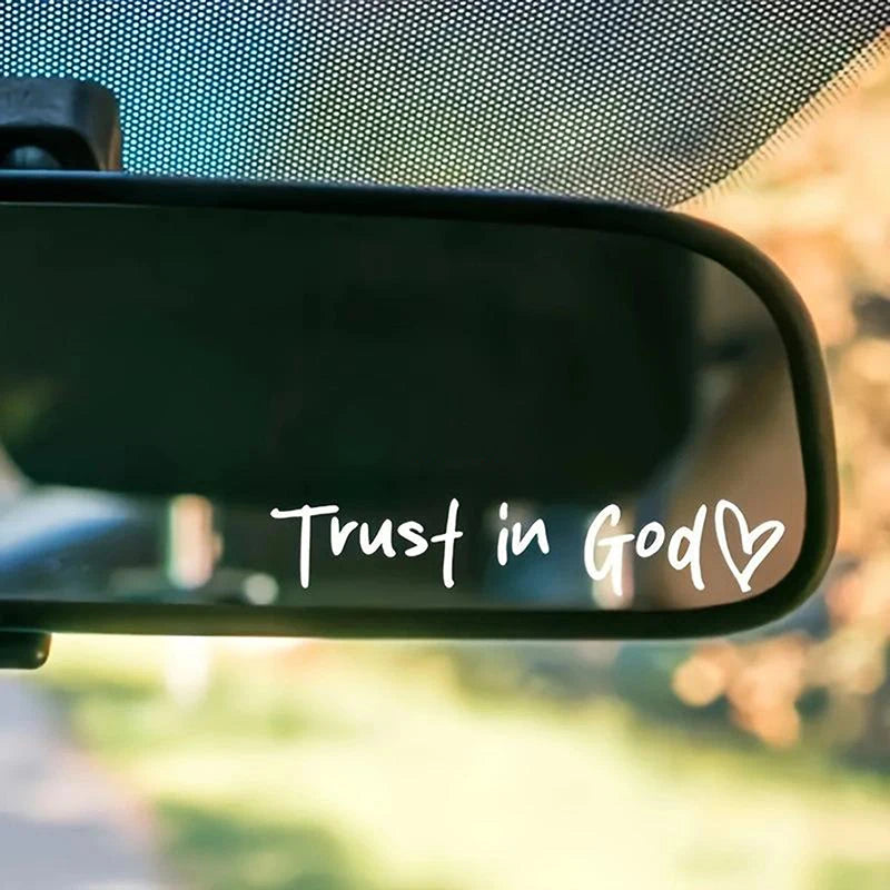 1Pcs Trust In God Heart Car Rear View Mirror Stickers Letter Stickers Waterproof Believe In God Sticker DIY Funny Decals MotorV Oasis Select