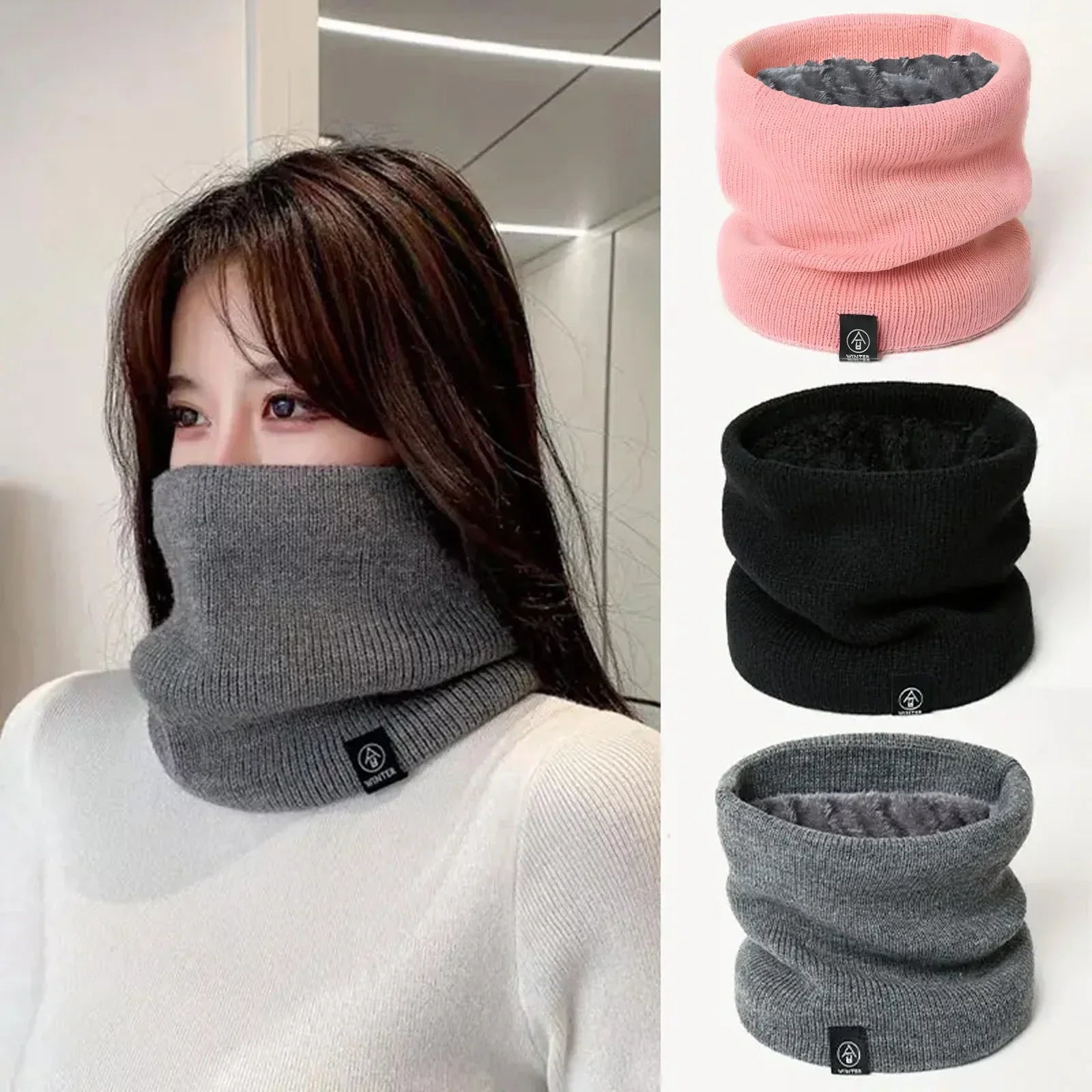 Knitted Solid Color Scarves Warm Thickened Neck Scarfs Ski Face Mask Tube Circle Scarf for Skiing Hiking C ycling Neck Warmer Oasis Select