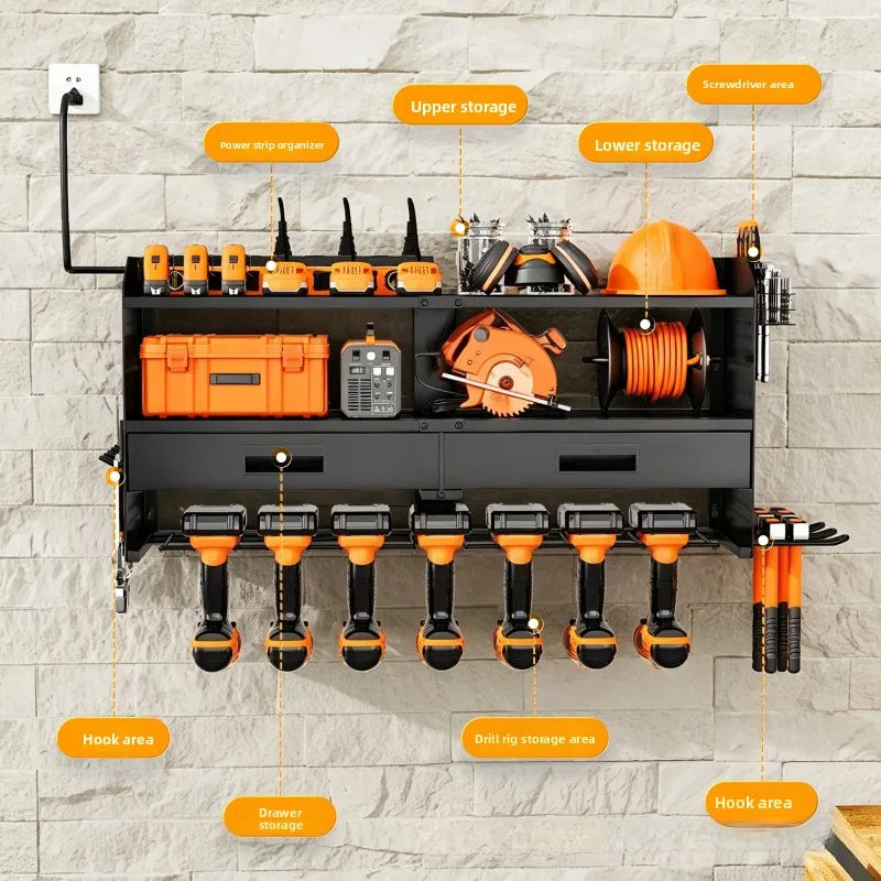 Heavy Duty Power Tool Storage Rack Hole Board Display Storage Rack Garage Wall Mounted Tool Rack with Drawer Oasis Select