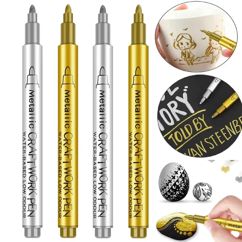 1/2/3/4Pcs Metallic Marker Pen Set Gold Silver Brush Pen Medium Point Markers For Metal Rock Painting Black Paper Card Making Oasis Select