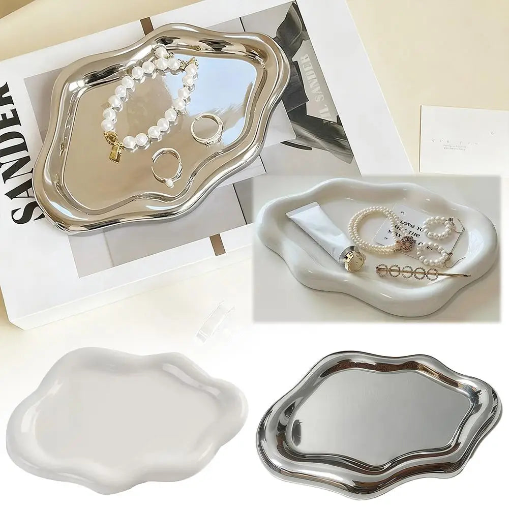 Simple Jewelry Storage Tray Creative White/silver Storage Tray Decorative Ornaments Electroplated Jewelry Tray Oasis Select