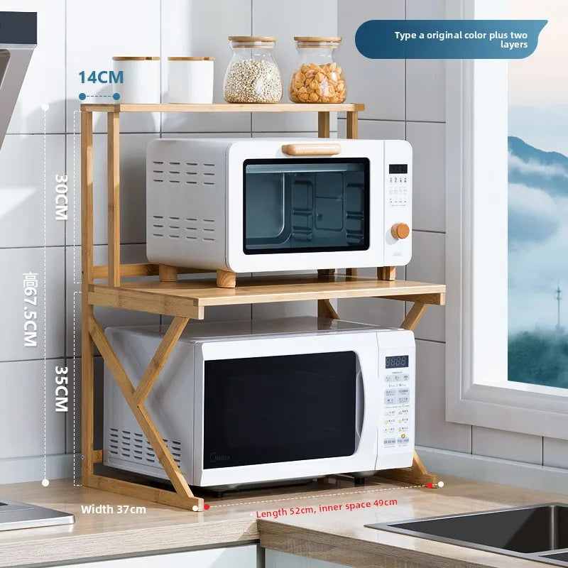 Kitchen Storage Rack Nanzhu Microwave Rack Household Countertop Oven Rack Seasoning Rack Solid Wood Oasis Select A primary 2-55