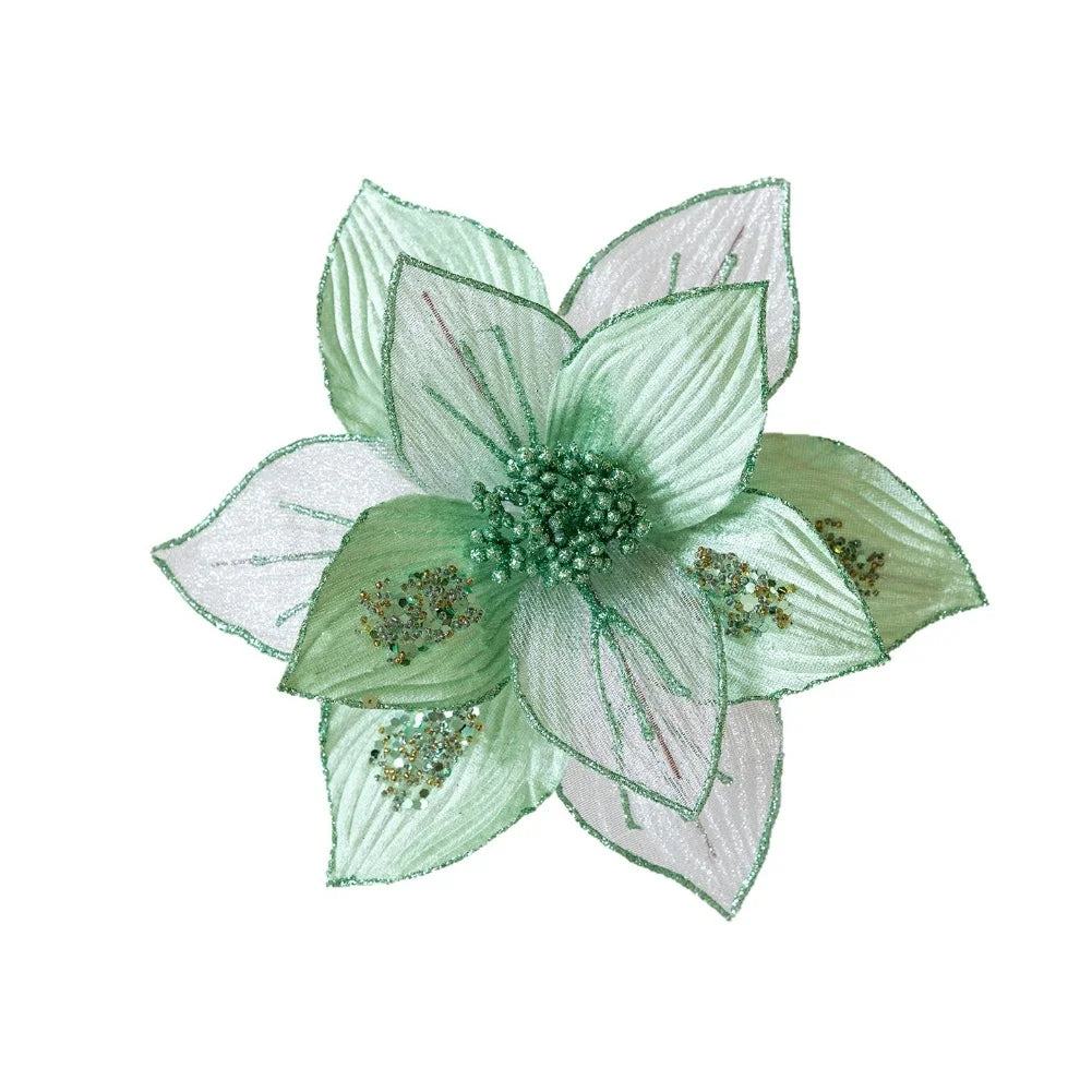 Christmas Tree Artificial Glitter Magnolia Flowers Flexible Stems Polyester Flowers Wreaths Garlands Home Party Decor 24cm Oasis Select green China Mainland